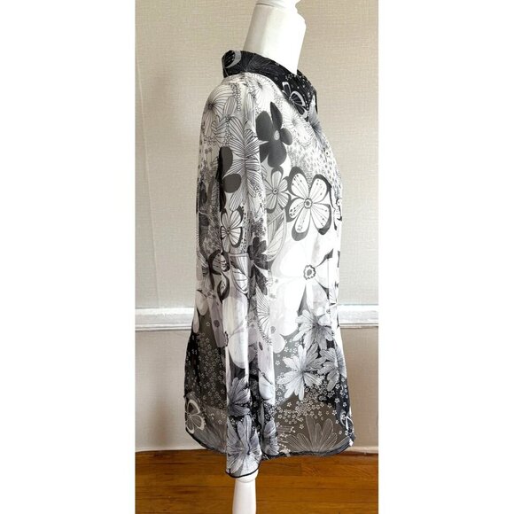 Nicola Women's Black & White Floral Sheer Button-Up Blouse Size 2X - Picture 4 of 8